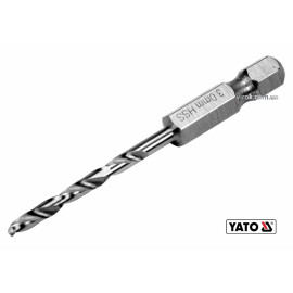 Свердло по металу YATO: HSS6542, Ø=3мм, HEX-1/4", l=61/31мм, для нержав., конструкт.,легов.сталі(DW)