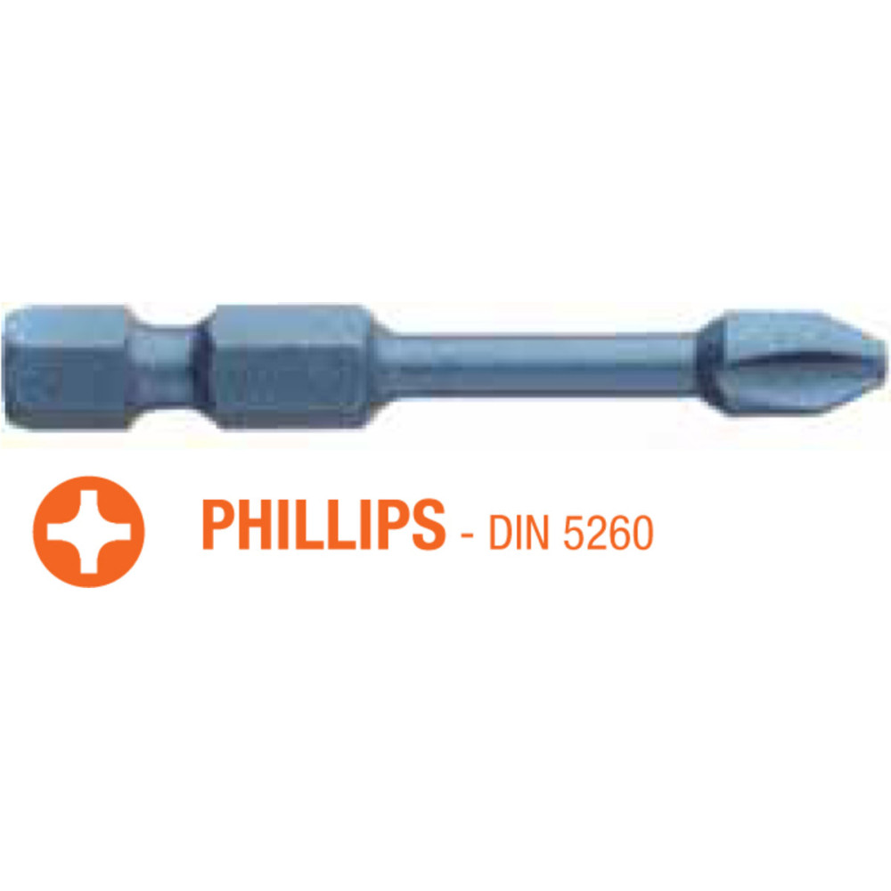 Насадка викруткова ударна USH Blue Shock : Phillips PH3 x 50 мм Torsion подовжена, Уп. 5 шт.