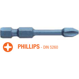 Насадка викруткова ударна USH Blue Shock : Phillips PH3 x 50 мм Torsion подовжена, Уп. 5 шт.