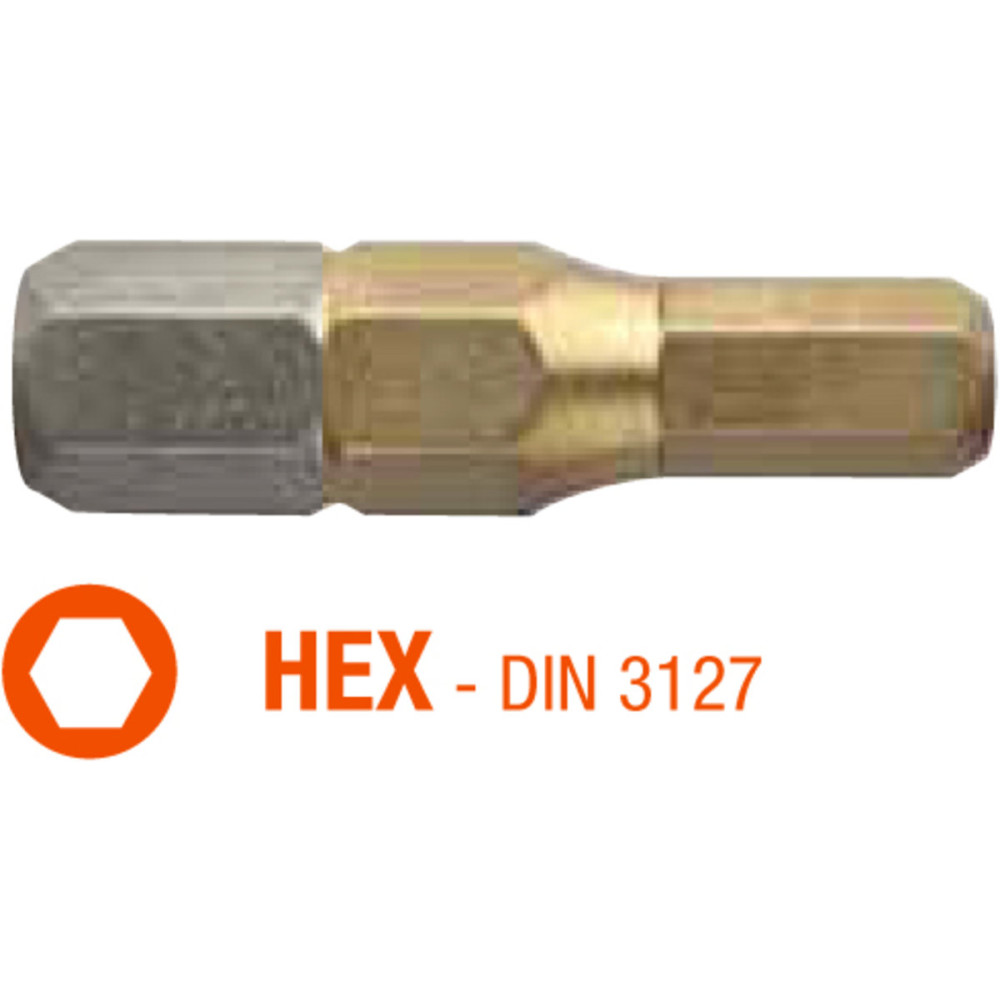 Насадка викруткова USH ISOTIN : HEX 2.5 x 25 мм. шестигранна, титанове покриття. Уп. 10 шт.