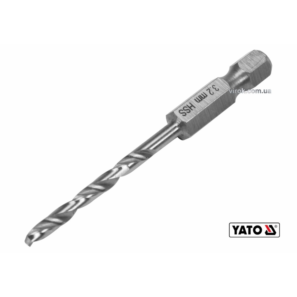 Свердло по металу YATO: HSS6542, Ø=3.2мм, HEX-1/4", l=65/34мм,для нержав.,конструкт.,легов.сталі(DW)