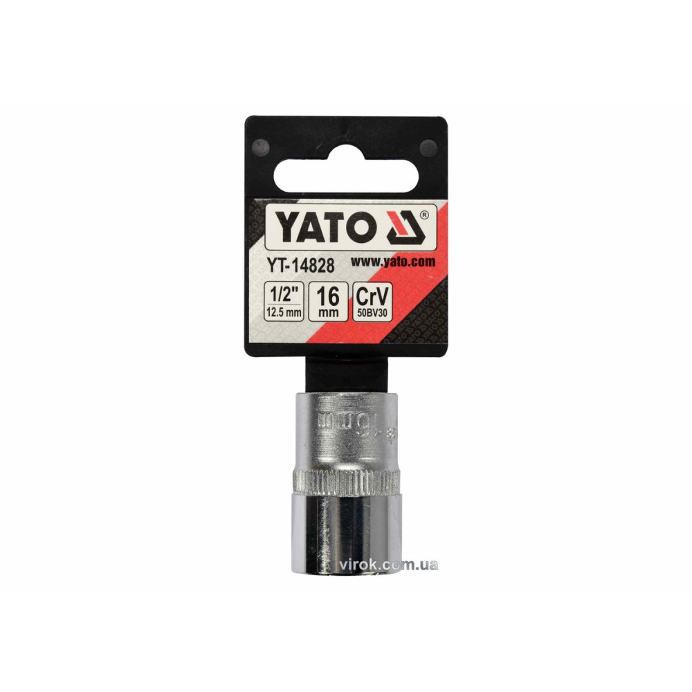 Головка торцева YATO : квадрат 1/2", SPLINE M16 мм, L= 38 мм. CrV [Блістер] [10/200]