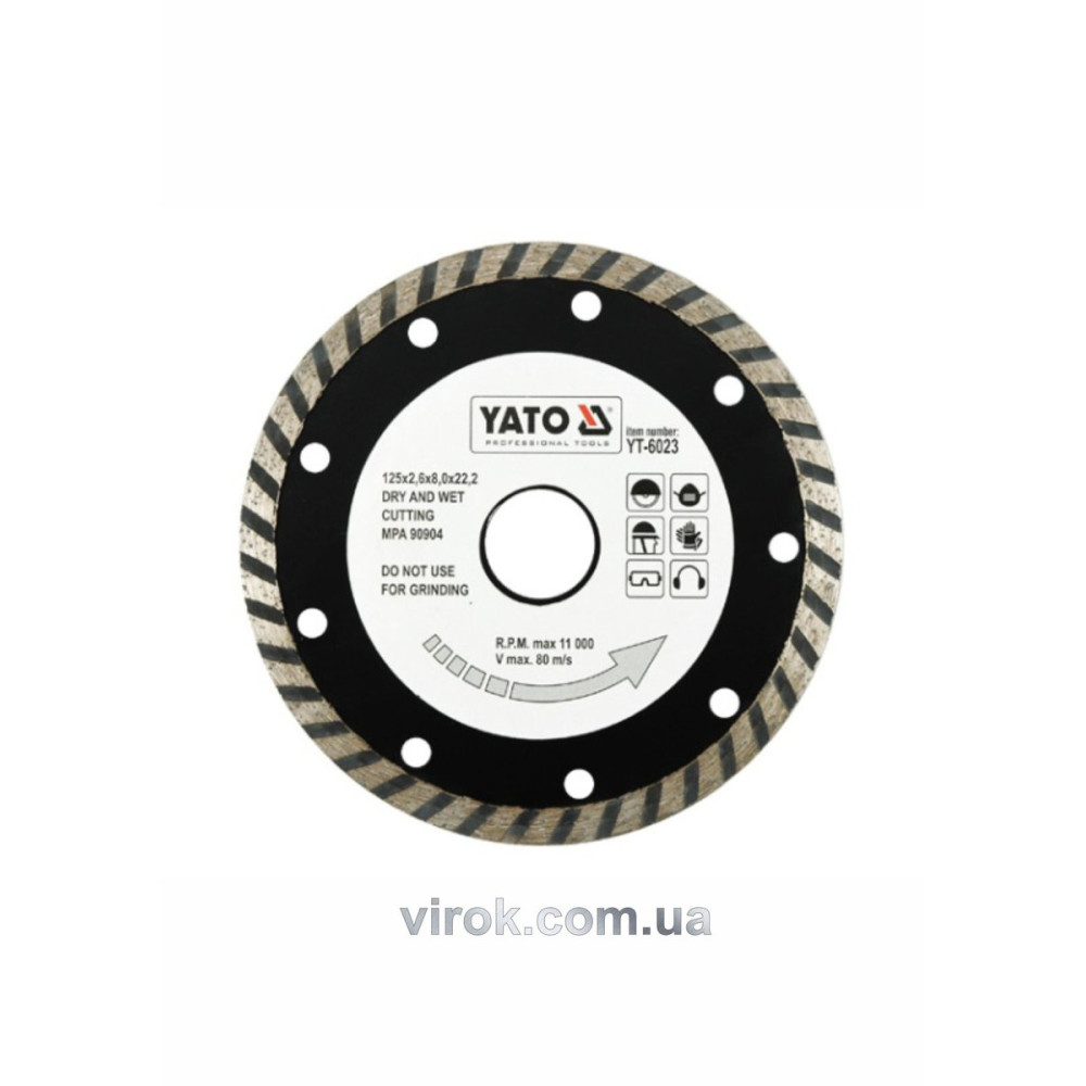 Диск алмазний турбо YATO : "TURBO" Ø= 125x8,0x22,2 мм. H= 2,6 мм YT-6023
