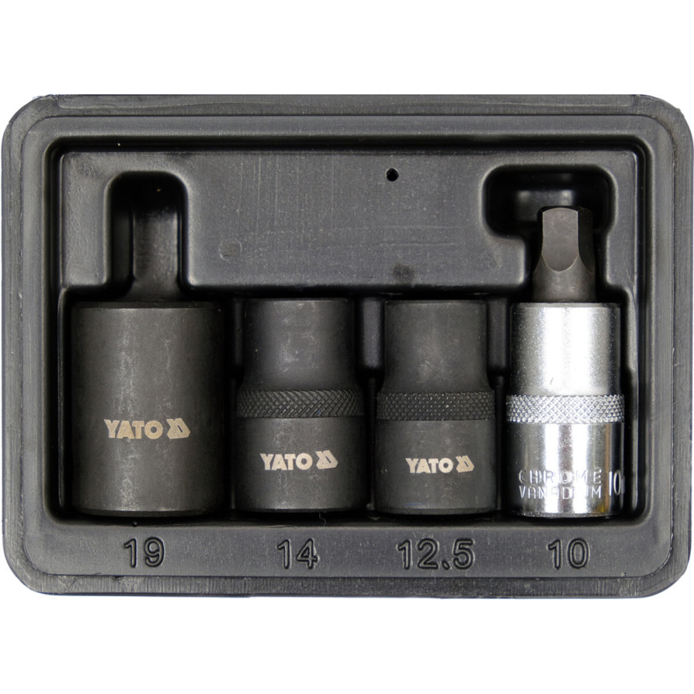 Головки 5-гранні для гальмівних супортів авто YATO: квадр-1/2", 12.5, 14, 19 мм біта-1мм, 4 шт [20]