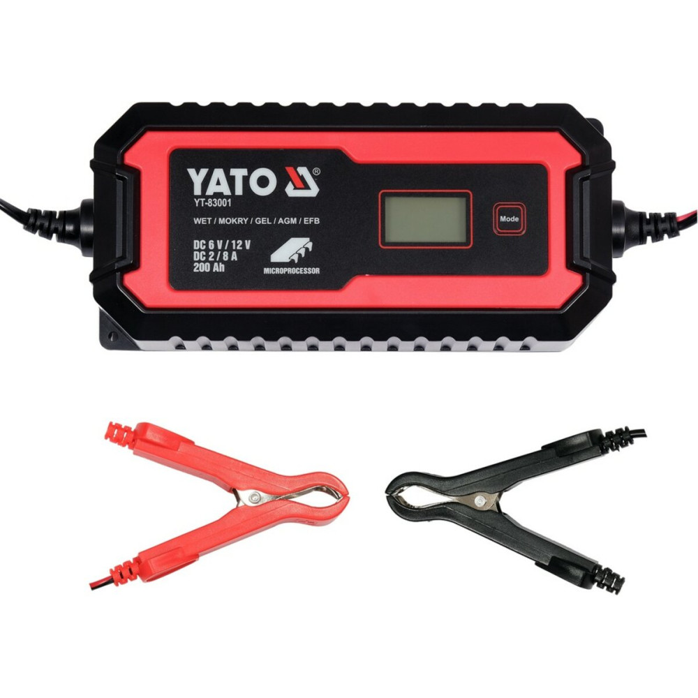 Зарядний прилад мережевий з LCD дисплеєм 230В YATO до акумуляторів 6V-2А 12V-8А, макс. 240 AГод [20]