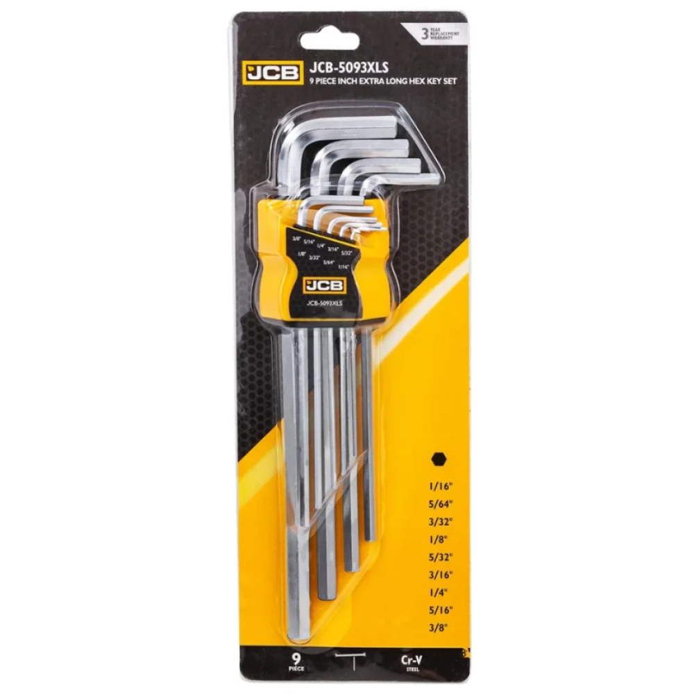 Haбіp Г-подіб. ключів подовжених HEX 9 пр. JCB Tools JCB-5093XLS