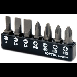 Набор бит TOPTUL 1/4" 7ед. (SL: 4*0.5, 5.5*1, 6.5*1.2; PH1, PH2; PZ1, PZ2) GAAV0704