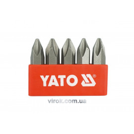 Викруткові вставки до ударних викруток YATO: хрестовий шліц: PH2 х 36 мм, HEX Ø= 5/16". 5 шт [10/10]