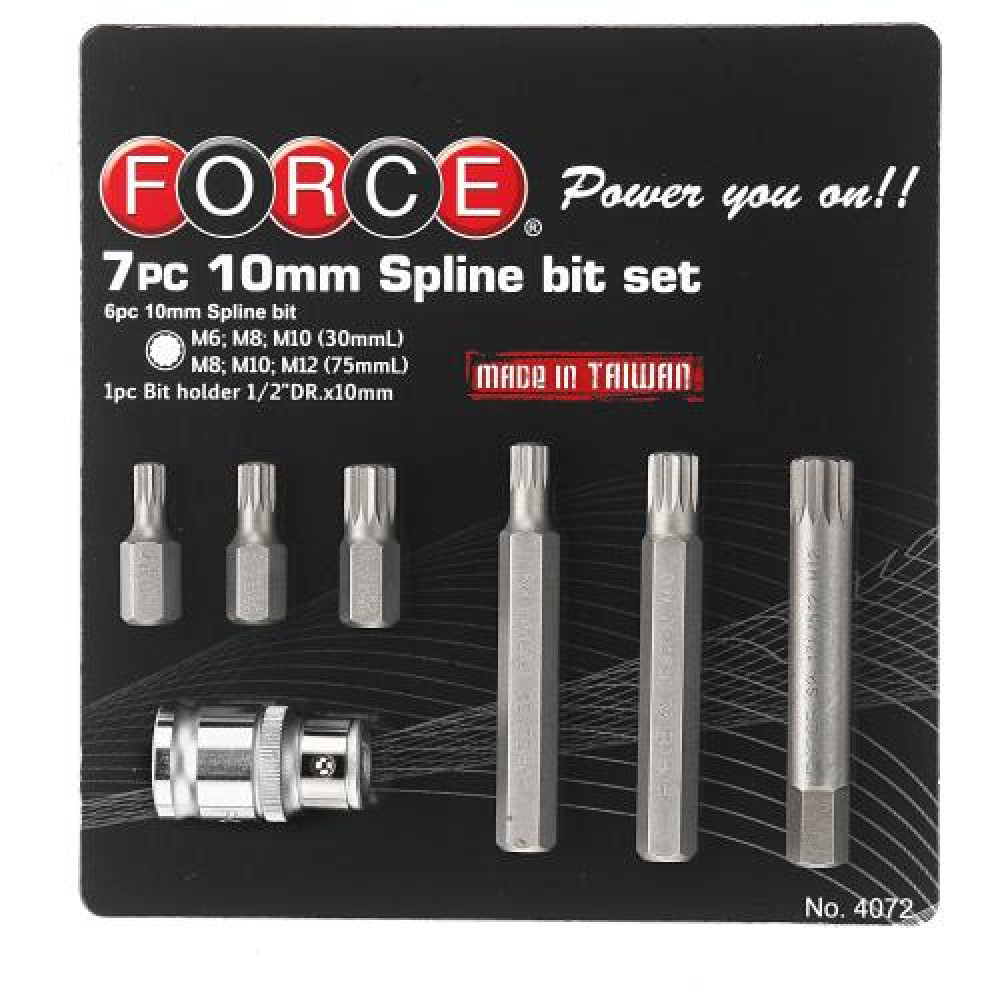 1/2" Набор бит Spline 10 мм 7 пр. на блистере (М6-М12) (FORCE 4072)