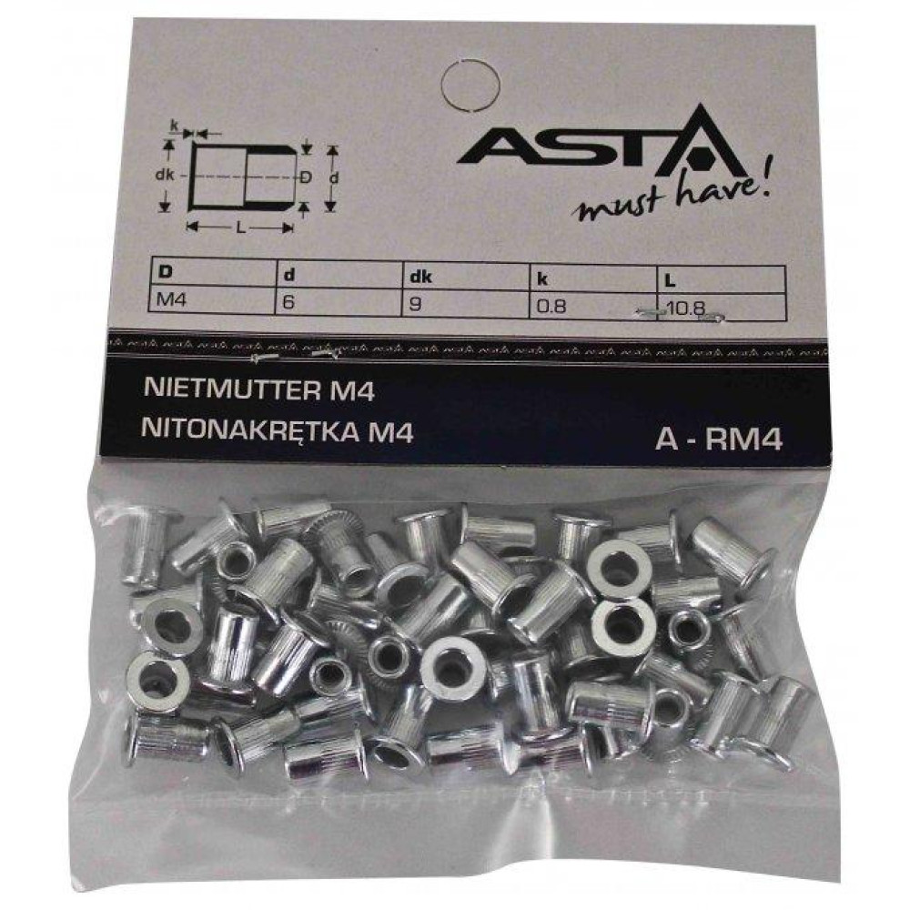 Заклепки різьбові М4, 50шт (AL) ASTA A-RM4