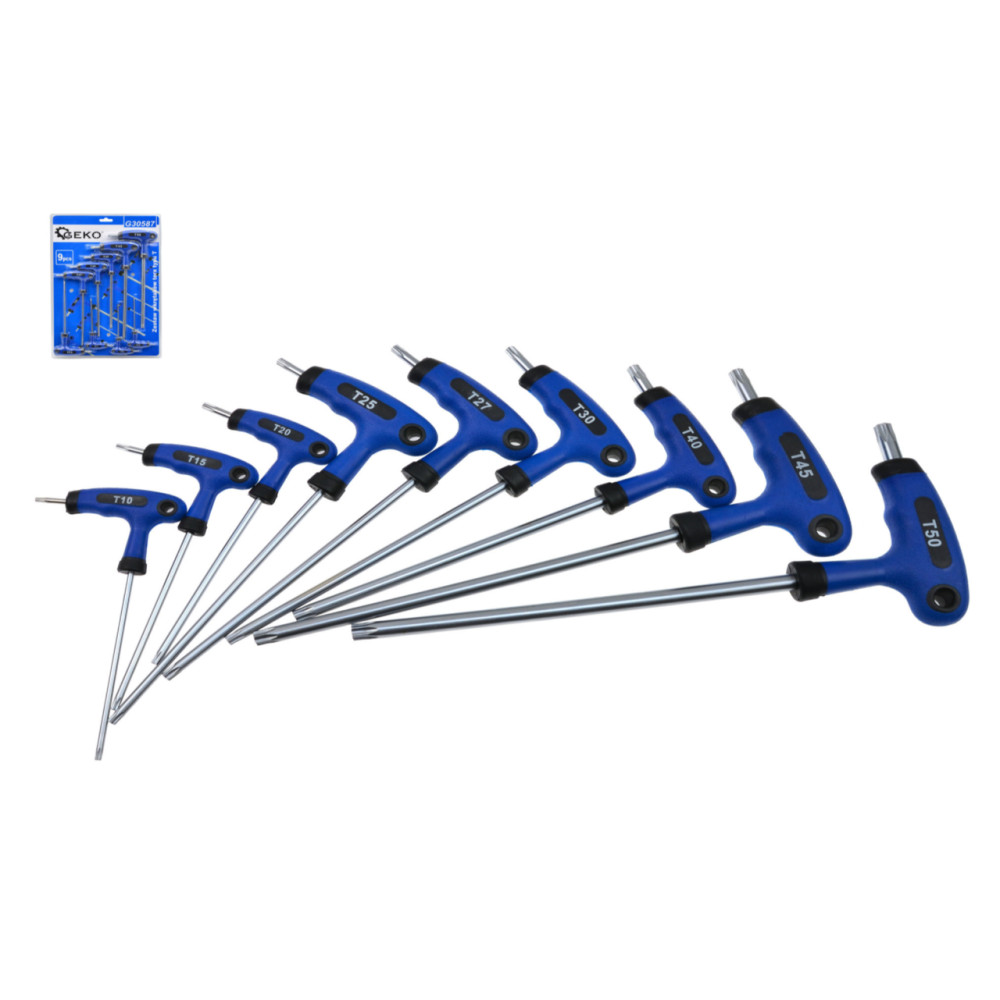 Набор Т-образных ключей TORX (пластиковая ручка) 9 единиц GEKO G30587