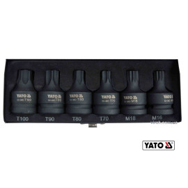 Набір насадок викруткових ударних YATO: TORX/SPLINE T70-100, M16-M18. квадрат 3/4". Cr-Mo. 6 Од [10]