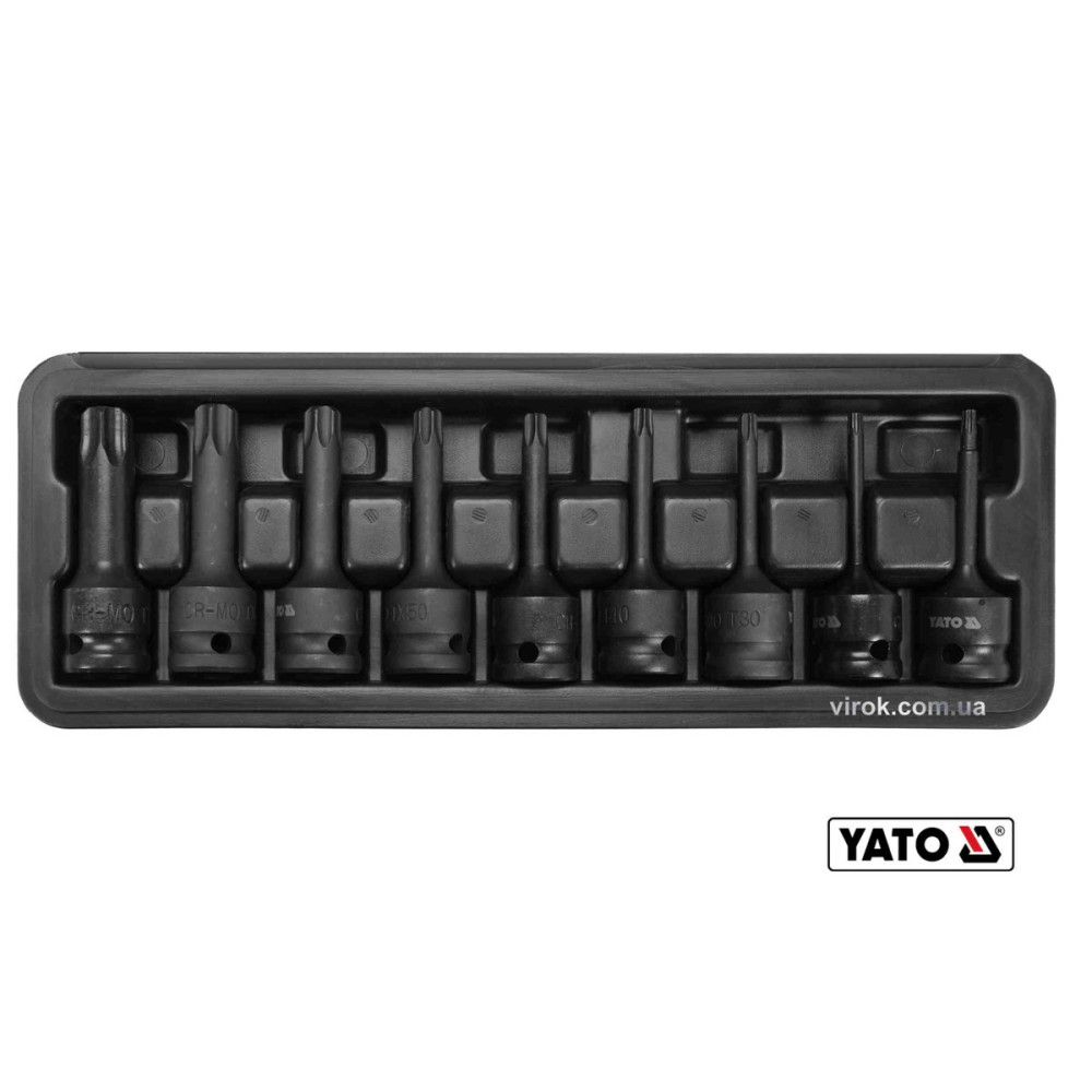 Набір насадок викруткових ударних YATO : TORX T20-T70. квадрат- 1/2". Cr-Mo. 9 Од [10]