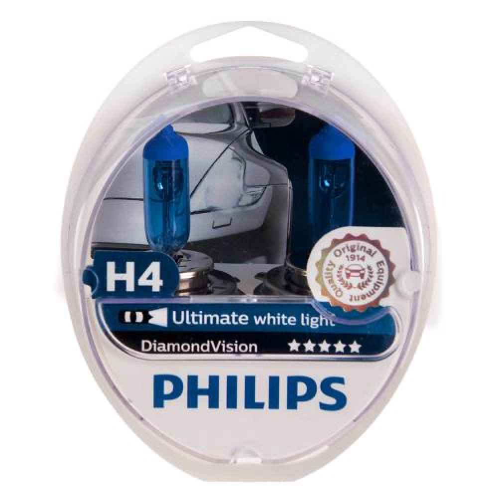 Автолампа Philips Diamond Vision H4 12V 60/55W P43t 2 шт. (12342DVS2) белый холод.свет-голуб.оттен. (12342DVS2)