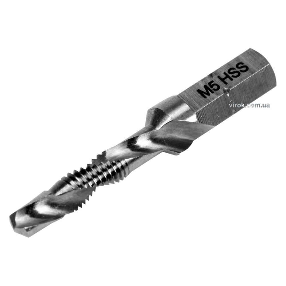 Свердло-мітчик YATO М5 х 0.8 мм, HSS М2, HEX-1/4", l= 41/7 мм [20/200]