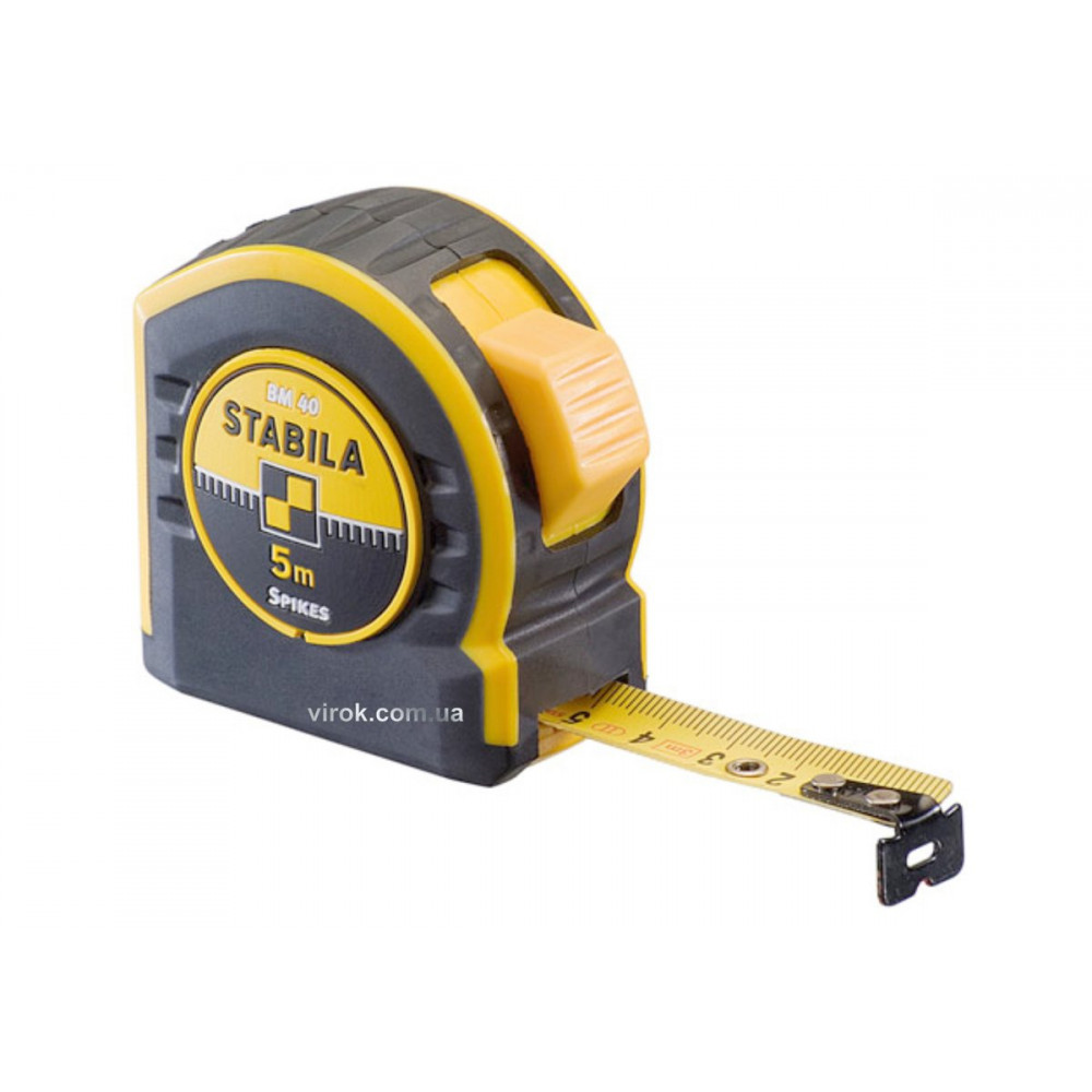 Рулетка STABILA Type BM40 : L= 5 м х 19 мм, поліамідне покриття стрічки, гачок Spikes