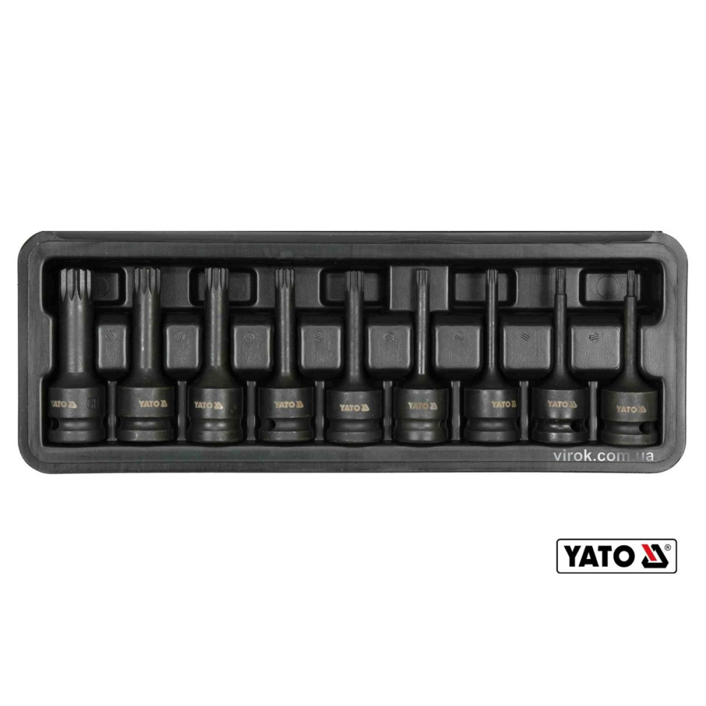 Набір насадок викруткових ударних YATO : SPLINE M4-M16. квадрат 1/2"; CrMo, 9 Од + кейс [10]
