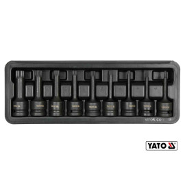 Набір насадок викруткових ударних YATO : SPLINE M4-M16. квадрат 1/2"; CrMo, 9 Од + кейс [10]