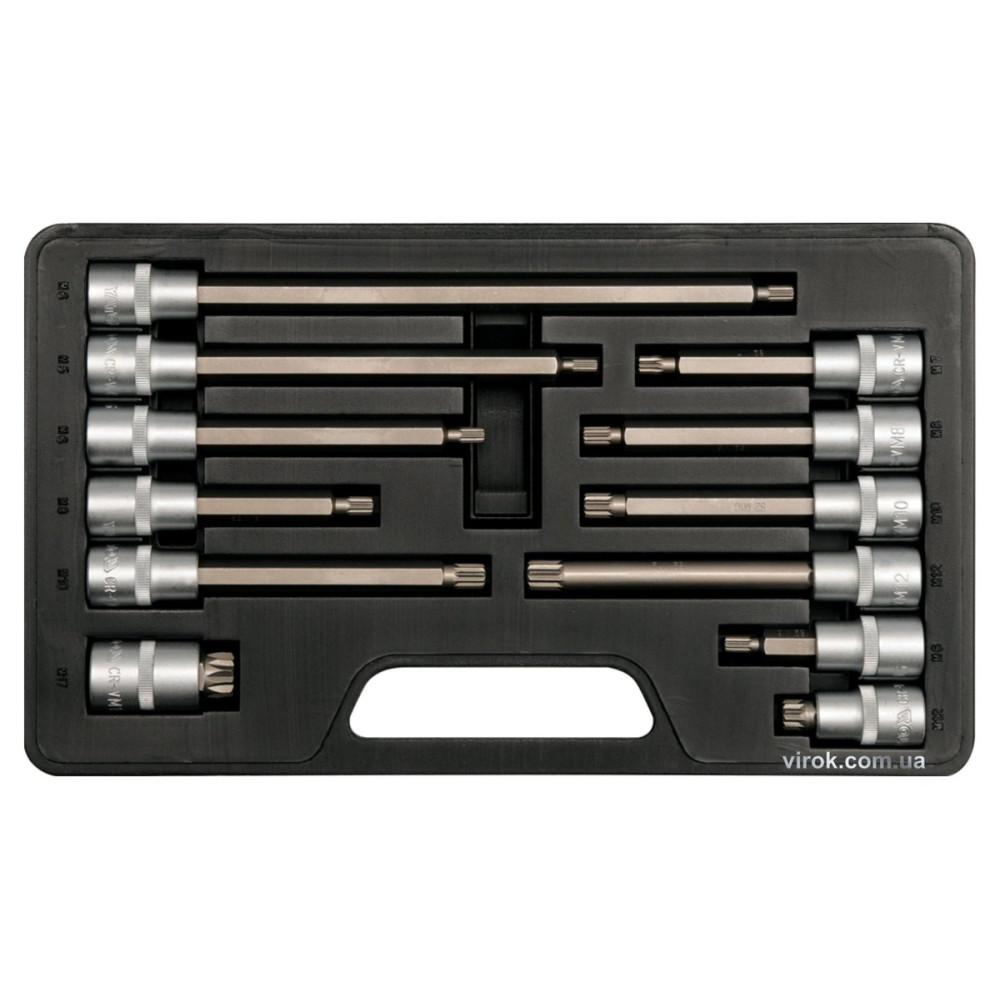 Набір головок торцевих з насадками Spline YATO : квадрат 1/2", M6-17. 12 Шт. [10]