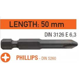 Насадка викруткова USH Industry : Phillips PH1 x 50 мм подовжена, Уп. 10 шт.