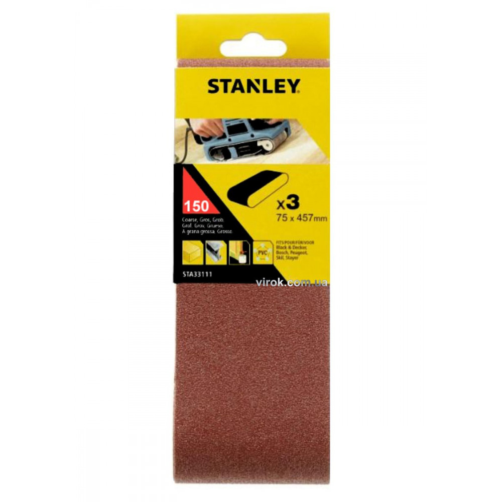 Стрічка шліфувальна STANLEY : 75 x 457 мм, P150, 3 (Шт/Уп) DW