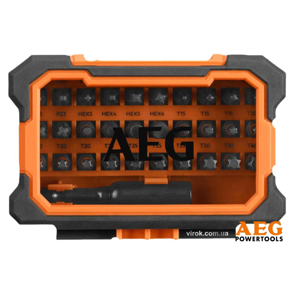 Набір насадок викруткових ударних AEG : l= 25 мм, HEX- 1/4", тримач, 30 шт. в футлярі