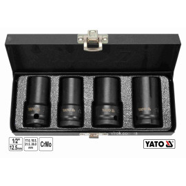 Торцеві головки ударні для зриву гвинтів YATO: квадрат-1/2", L=55мм; М17, 18.5, 21.5, 26 мм, 4шт[10]