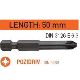 Насадка викруткова USH Industry : Pozidriv PZ2 x 50 мм. подовжена, Уп. 10 шт.