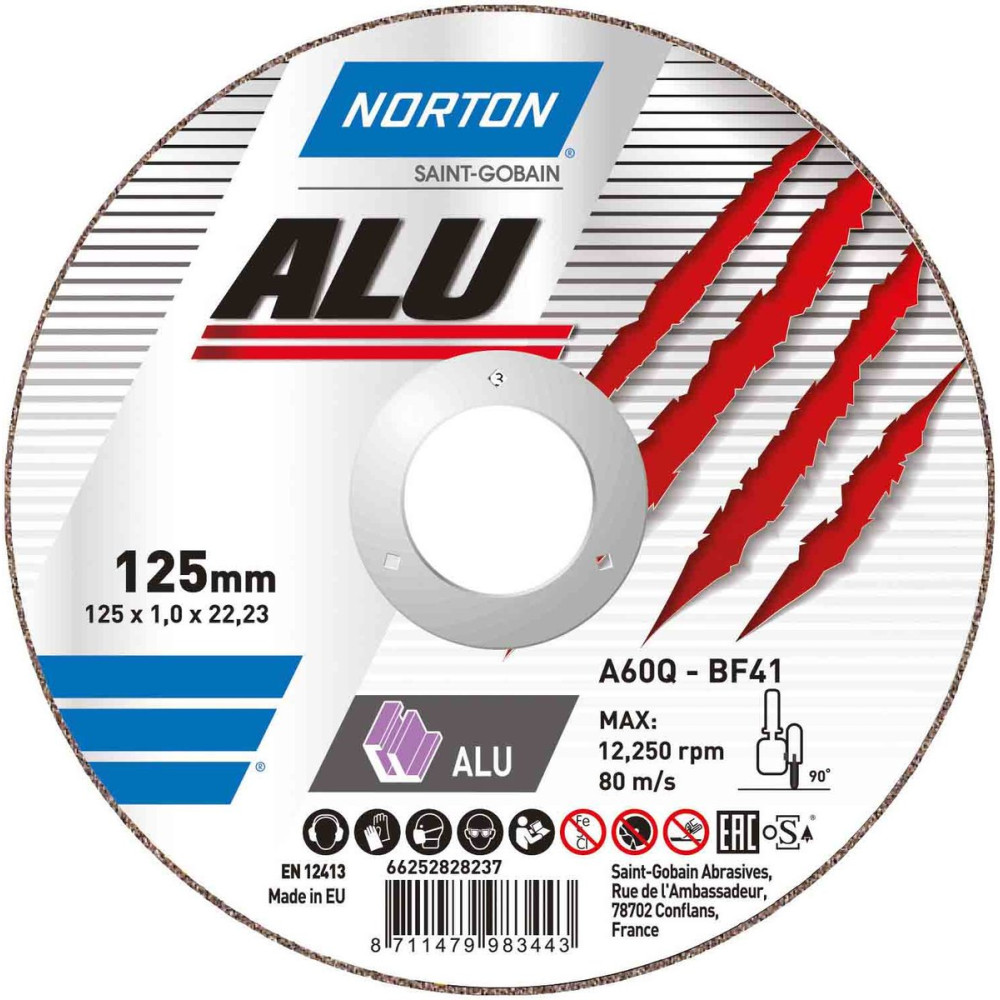 Диск відрізний по алюмінію  "NORTON-Alu" A46N; Ø= 125/22,2 мм, t= 1,6 мм