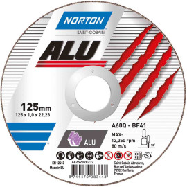 Диск відрізний по алюмінію  "NORTON-Alu" A46N; Ø= 125/22,2 мм, t= 1,6 мм