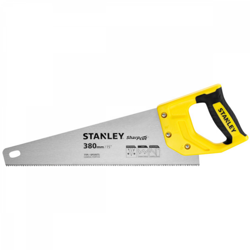Ножівка по дереву STANLEY "SHARPCUT" : L= 380 мм, 7 зубів/1"