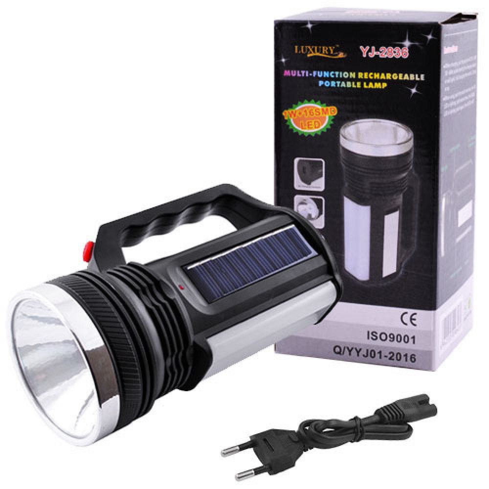 Фонарь переносной  Luxury 2836 T, 1W+16SMD, солнечная батарея, ЗУ 220V, встр. аккумулятор