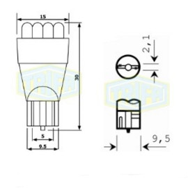 Лампа автомобильная светодиодная LED с пластиковим цоколем Trifa 12V 0,81W W2,1x9,5d T15 60mA white (02884)