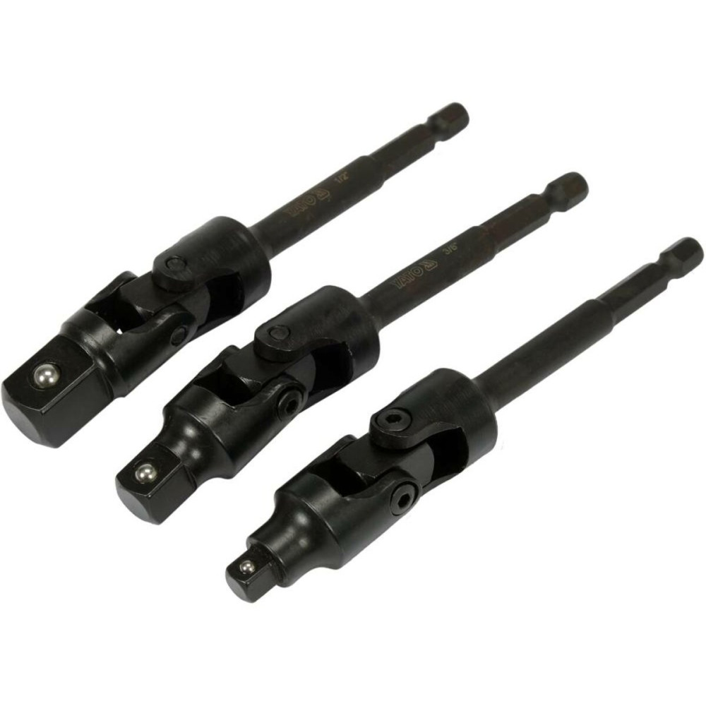 Тримачі-адаптери торц головок шар YATO: з 6-гран.- 1/4" до квадр-1/4",3/8",1/2", L= 125мм, Cr-V, 3шт