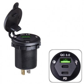 Автомобильное зарядное устройство USB 5-12V3.0A + 2 TYPE-C+PD 12-24V врезное в планку (59874 USB-12-24V 3.0A GREEN)