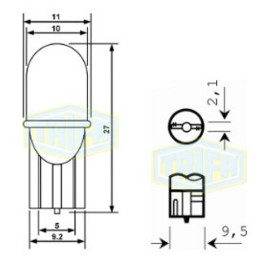 Лампа автомобильная светодиодная LED с пластиковим цоколем Trifa 12V 0,27W W2,1x9,5d T10 20mA green (02802)