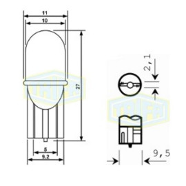 Лампа автомобильная светодиодная LED с пластиковим цоколем Trifa 12V 0,27W W2,1x9,5d T10 20mA red (02803)