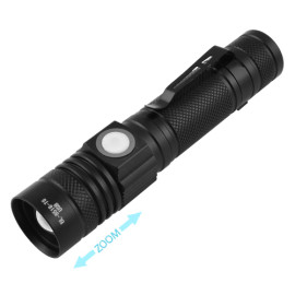Фонарь 518/8518-T6, 1х18650, зажим, zoom, ЗУ microUSB, Box