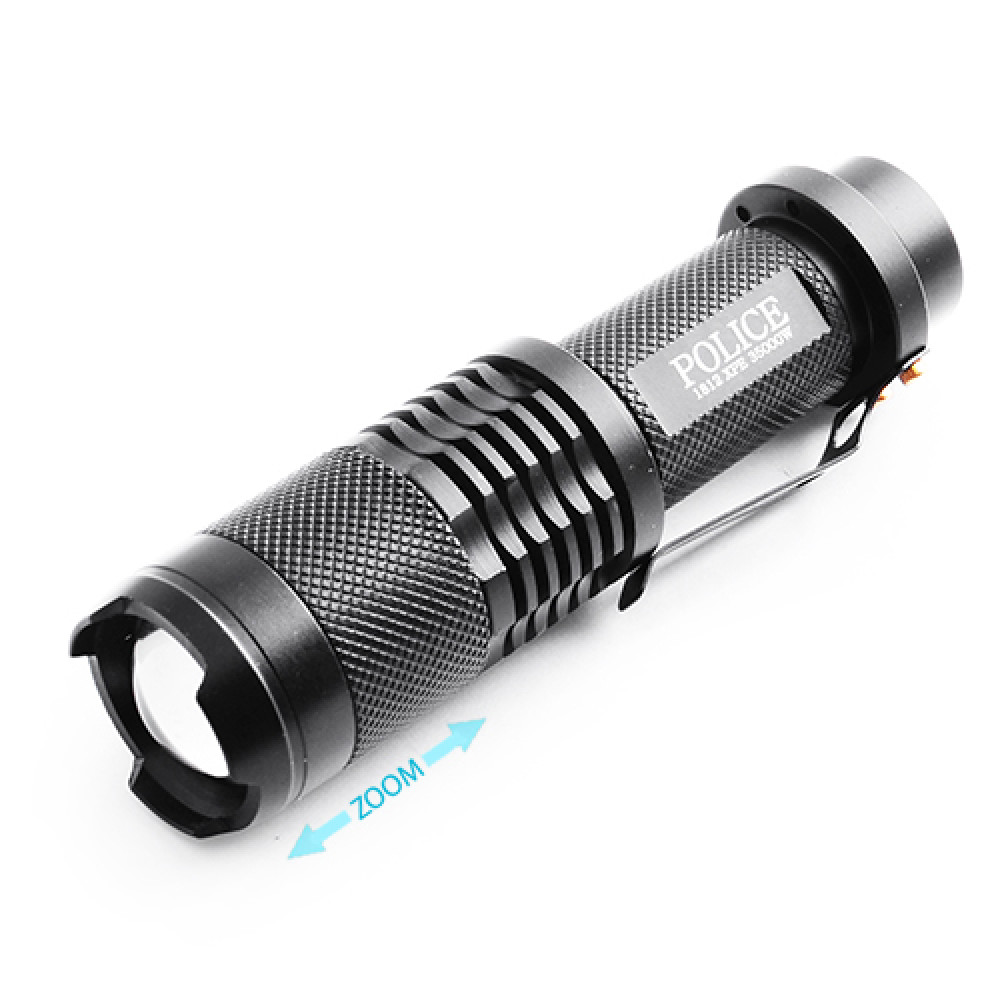 Фонарь  диодный Poliсe BL-1812-T6, 1x18650, ЗУ 220/12V, зажим, zoom, BOX