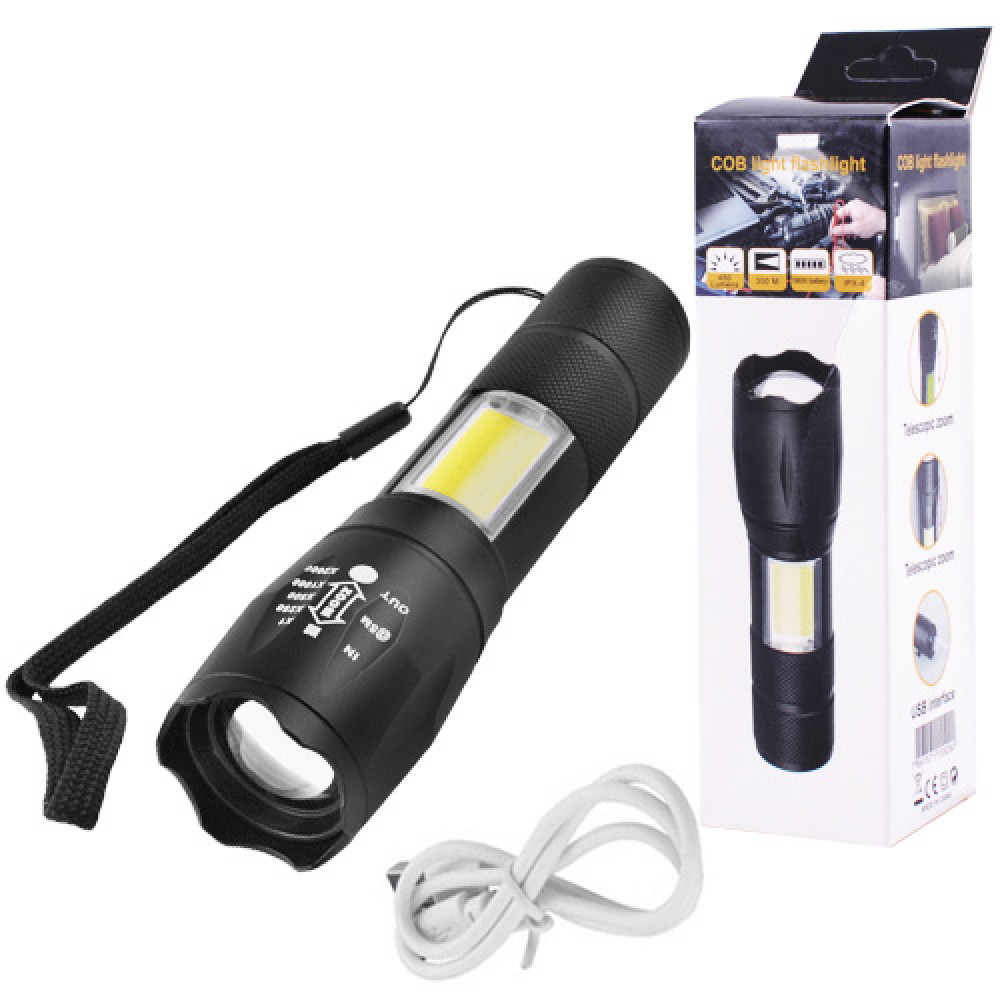 Фонарь  диодный Police BL-1831-T6+COB, ЗУ micro USB, встроенный аккумулятор, zoom, ремешок