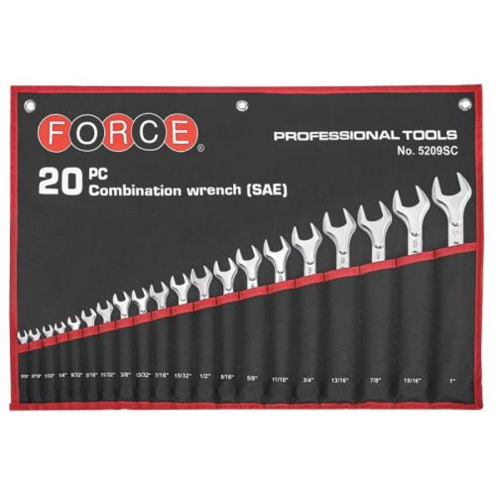 Набор ключей рожково-накидных дюймовых на полотне 20 пр. (5/32"-1") (FORCE 5209SC)