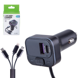 Модулятор FM 5в1 CS3 12-24v USB 5V-3.1A Type C 5V-3.1A 3in1 charging cable BT5.0 RGB-ambient light (C53)