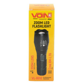 Фонарик ручной VOIN VL-8012, LED T6, 300Lm, зум, алюминий, 1х18650 или 3хААА (не в комплекте)