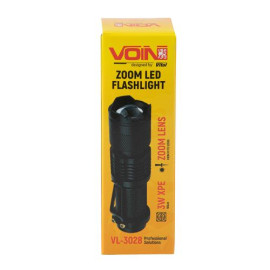 Фонарик ручной VOIN VL-3028, LED XPE, 100Lm, зум, алюминий, 1хАА (не в комплекте)