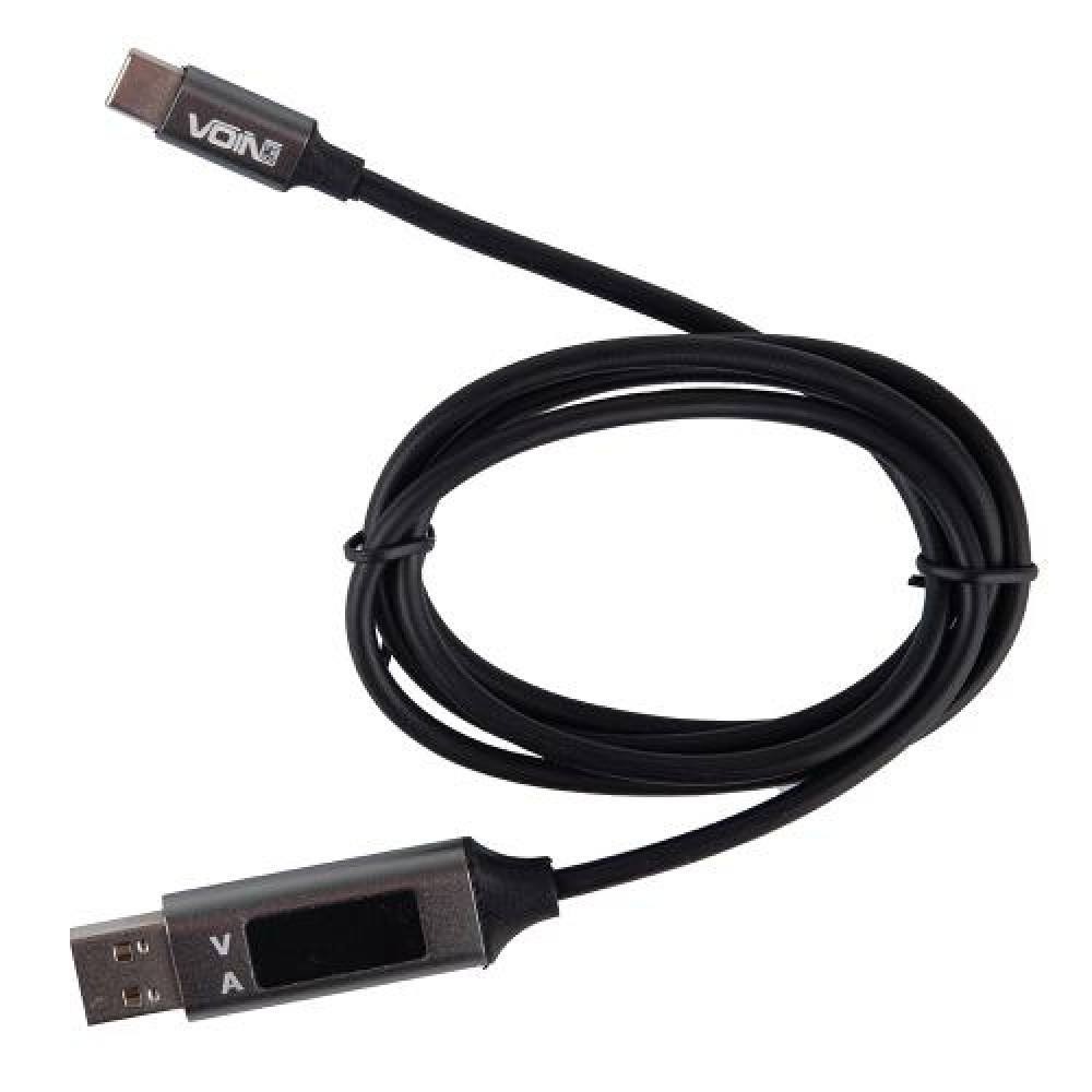 Кабель VOIN CC-3201C GY , USB - Type C 3А, 1m, grey с дисплеем
