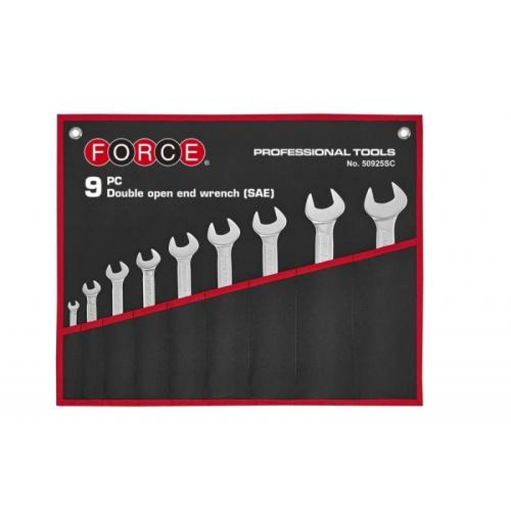 Набор ключей рожковых на полотне 9 пр. (1/4"-1-1/4") (FORCE 50925SC)