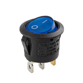 Переключатель on-off с подсветкой 12V круглый 3pin Blue 22*22*15мм 6A 250V 10A 125/250V