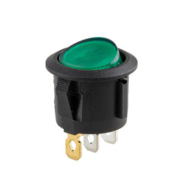 Переключатель on-off с подсветкой 12V круглый 3pin Green 22*22*16мм 6A 250V 10A 125/250V