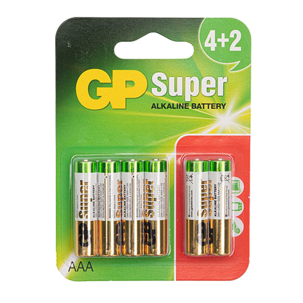 Батарейка GP SUPER ALKALINE 1.5V 24A-U6  щелочная,  LR03, AAA блистер