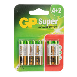 Батарейка GP SUPER ALKALINE 1.5V 24A-U6  щелочная,  LR03, AAA блистер